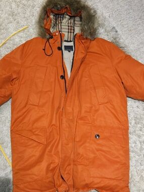 Banana Republic Orange Hooded Puffer with Faux Fur Trim